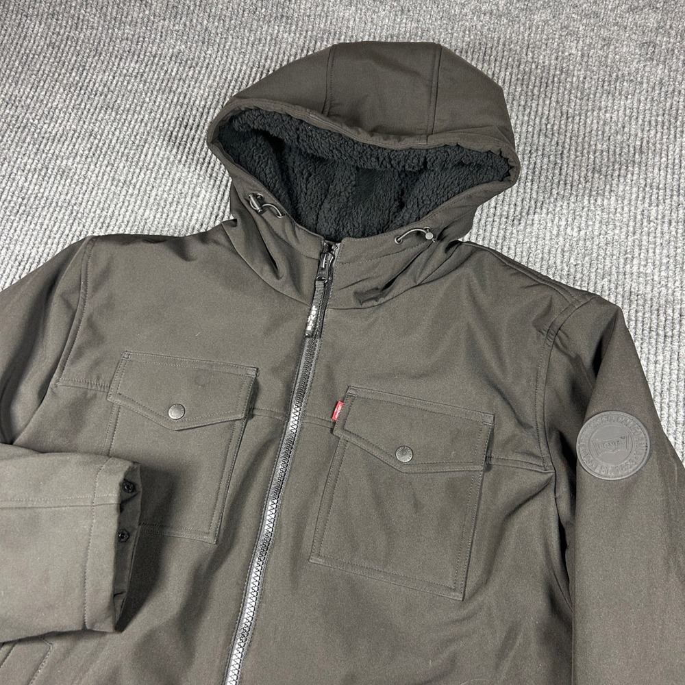 Levi's Jacket Men's XL Black Sherpa Lined Hooded Softshell Winter Heavyweight